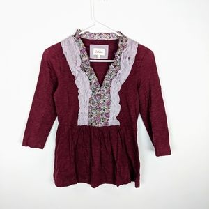Anthropologie Deletta Ruffle Shirt Dark Red